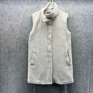 Theory Jacket Womens Small Beige Virgin Wool Faux Fur Padded Quilted Zip Long